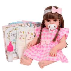 Boneca Reborn Realista Valentina Com Vestido Xadrez Rosa - Cegonha Reb