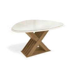 Mesa p/ Cozinha Graviola c/ Tampo Madeirado c/ Vidro 135x105cm Freijó/Off White - Kappesberg