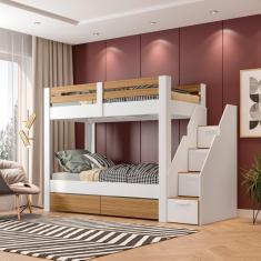 Beliche Solteiro Adulto com 2 Gavetões e 4 Nichos Star Plus Casatema Branco/Amadeirado