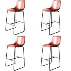 Kit 4 Banquetas Oxford Verner Fratini 100 Cm (altura) Poliuretano (pu) Conhaque Base Em Aço Preto