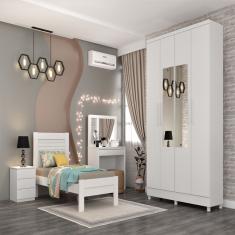 Guarda Roupa Solteiro 4 Portas 2 Gavetas Com Pés E Espelho Amsterdam Tcil Móveis Neve