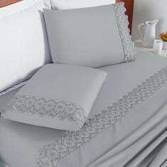 Conjunto Lencol Casal Super King London Bordado Inglês 200 - De Luca E