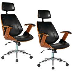 Kit 2 Cadeiras de Escritório Presidente Giratória Liziê R02 Sintético Preto - Mpozenato