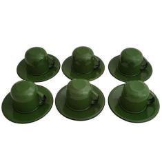 Jogo De Xícaras Com Pires 6 Canecas Esmaltada 180ml Chá Café - Metallo