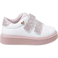 Tênis Infantil Pé com Pé Casual Juliette Com Glitter Branco Menina-Feminino