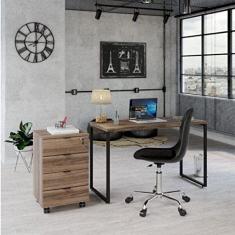 Conjunto Home Office 2 Peças com 1 Escrivaninha e 1 Gaveteiro 4 Gavetas Kuadra Compace Nogal