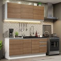 Cozinha Completa Madesa Glamy 180005 com Armário e Balcão (sem Tampo e Pia) - Branco/rustic