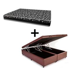 Cama Box Baú King 193 Tecido Sintético Marrom Com Colchão Belize Bello Box - D33 Preto 58x193x203