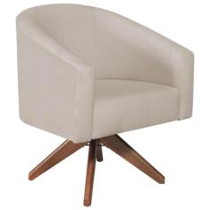 Poltrona Luiza Base Giratória de Madeira Linho Bege - Doce Sonho Móvei