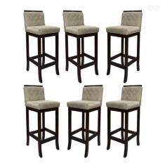 Kit 6 Banquetas Média para Ilha de Cozinha Nice Madeira Maciça Matelas