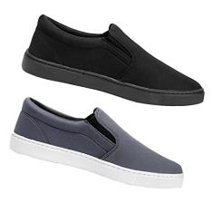 Kit 2 Pares Tênis Slip On Masculino Liso com Elástico e Sola Borracha