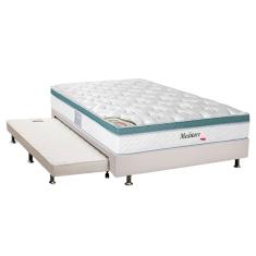 Cama Box c/Auxiliar Casal: Colchão Herval MasterPocket Meditare + Base crc Courano Branco(138x188)