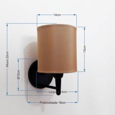 Arandela Cilíndrica Vivare Md-2009 Base Alumínio Preto Cúpula em Tecido - Bivolt