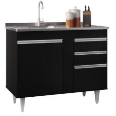 Balcão Gabinete 100cm Sem Tampo 3 Portas 2 Gavetas Luziania Preto - Lu