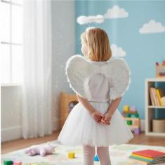Fantasia de Anjo Infantil Cupido C/ Asa Aureola e Saia - 3 Pçs Festas 