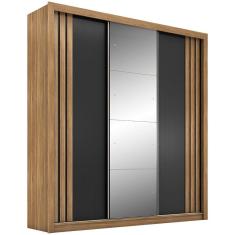 Guarda Roupa Casal Espelho 3 PT Correr 32220 Amendola Nude Preto Flex Demobile