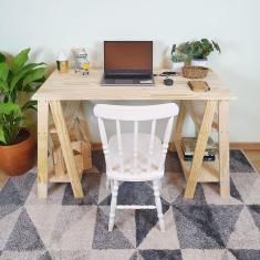 Mesa com Cavaletes c/Prateleiras em Madeira Pinus CorNATURAL