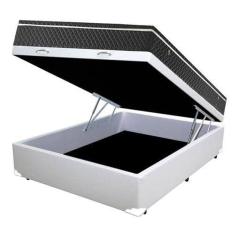 Cama Box Baú Casal Conforto Sintético Branco + Colchão Casal Conforto Espuma D23 Com EPS 24x138x188