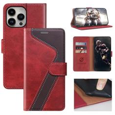 CIVICASE Capa Flip de Couro para iPhone 14 Pro Max, Carteira com Bloqueio RFID, Suporte Magnetico e TPU Prova de Choque, Vermelha e Preta, Design V