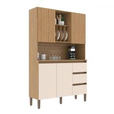 Armário de Cozinha 4 Portas 3 Gavetas Naturalle/Cristalo - Decibal