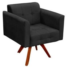 Poltrona Decorativa Base Madeira Giratória Ana Suede Preto - Ibiza, Su