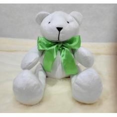 Urso articulado pelúcia branca g. 34cm laços variados nichos decoração