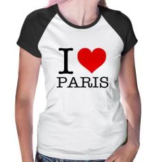Baby Look Raglan I love Paris - Foca na Moda, Branco, Preto, GG