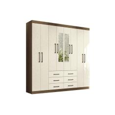 Guarda Roupa 8 Portas (2 c/ Espelho) e 6 Gavetas c/ Pés Liverpool Jatobá/Areia - Santos Andirá