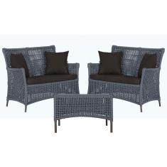 2 Sofá Área e Mesa Igapó Alumínio Pintura Marrom Corda Náutica Estofado Impermeável Almofada 9 Trama