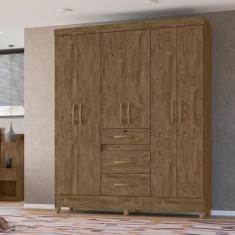 Guarda Roupa Casal 6 portas 3 gavetas Itatiba Branco - Moval, Castanho