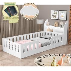 Cama de Criança Helo Solteiro com Nicho, Led e Lousa Mágica Branca Acompanha Luminária Nuvem