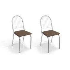 Cadeira Sala De Jantar Noruega 2C077 Kit 2 Un Cromado/Courano Marrom - Kappesberg