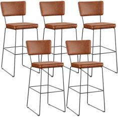 Kit 05 Banquetas Altas Cozinha Sala Jantar Base Em Aço Fixa Allana L02