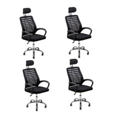Kit 4 Cadeiras Escritório Diretor, Tela Mesh, Encosto De Cabeça