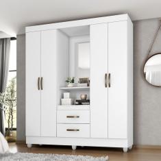 Guarda Roupa Solteiro 4 Portas Branco 2 Gavetas MDP com Espelho Casah