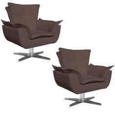 Kit 2 Poltronas Decorativas Opla Giratória Suede Marrom Ibiza