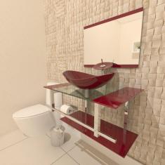 Gabinete de Vidro 70cm para banheiro Irlanda Vermelho CEREJA
