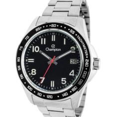 Relógio Masculino Champion Prata Em Aço Ca31328T Fundo Preto