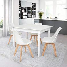 Conjunto Mesa De Jantar Robust 110x90 Branca Com 4 Cadeiras Eames Wood Leda - Branca