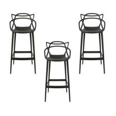 Conjunto c/3 Banqueta Allegra Alta Master Preta Cozinha Americana Balcão Polipropileno