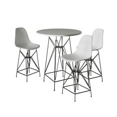 Jogo Mesa Bistrô Eames Branca 60Cm 3 Banquetas Branca Base Ferro Preto - Cor: Branco