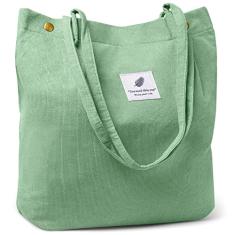 Bolsa feminina de ombro de veludo cotelê com bolso interno para trabalho, praia, almoço, viagem, compras, compras, Verde, 1 pcs