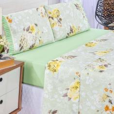 Jogo De Lençol Afrodite Queen 4 Pçs Algodão 180 Fios Estampa Floral - Verde