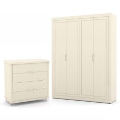 Jogo de Quarto Infantil com Guarda Roupa 4 Portas e Cômoda 4 Gavetas Tutto New - Matic Móveis 