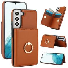 Capa carteira para Samsung Galaxy S22 Plus com suporte para cartão, capa de couro com bloqueio RFID, suporte de anel giratório de 360° com fecho magnético à prova de choque para Samsung S22+ 5G 6,6