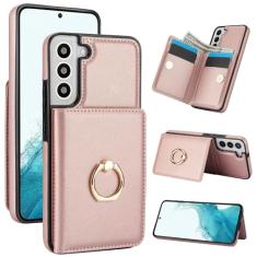 Capa carteira para Samsung Galaxy S22 Plus com suporte para cartão, capa de couro com bloqueio RFID, suporte de anel giratório de 360° com fecho magnético à prova de choque para Samsung S22+ 5G 6,6