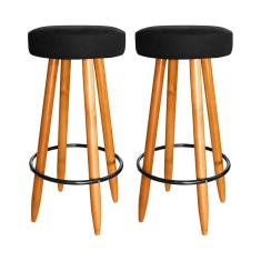 Kit 2 Banqueta Altas 75cm Madeira Aço Cozinha Bar Mesa Preto
