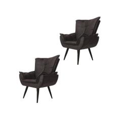 Kit 02 Poltronas Decorativas Emília Aba Pés Palito Suede - DS Estofado