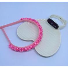 Kit Relógio Infantil Menina Digital Led Bracelete Silicone Prova água 