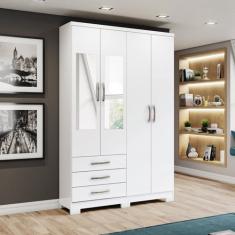 Guarda-roupa Solteiro 4 Portas 3 Gavetas com Espelho Caju - Henn